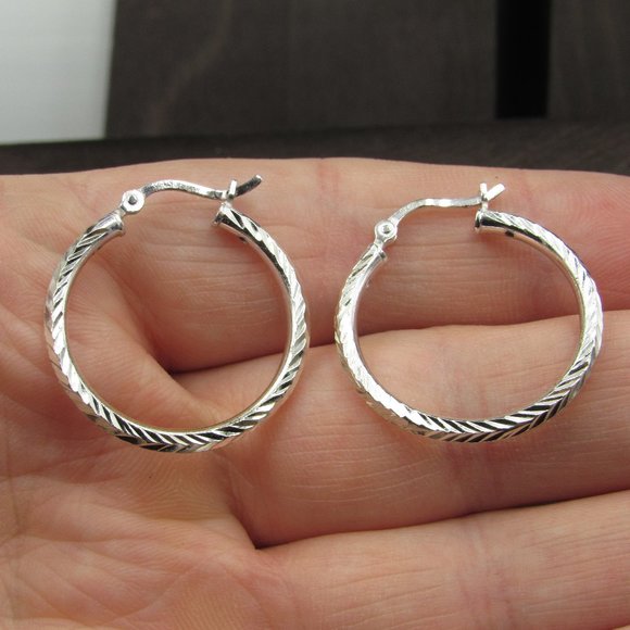 Jewelry - Sterling Silver Textured Hoop Dangle Earrings